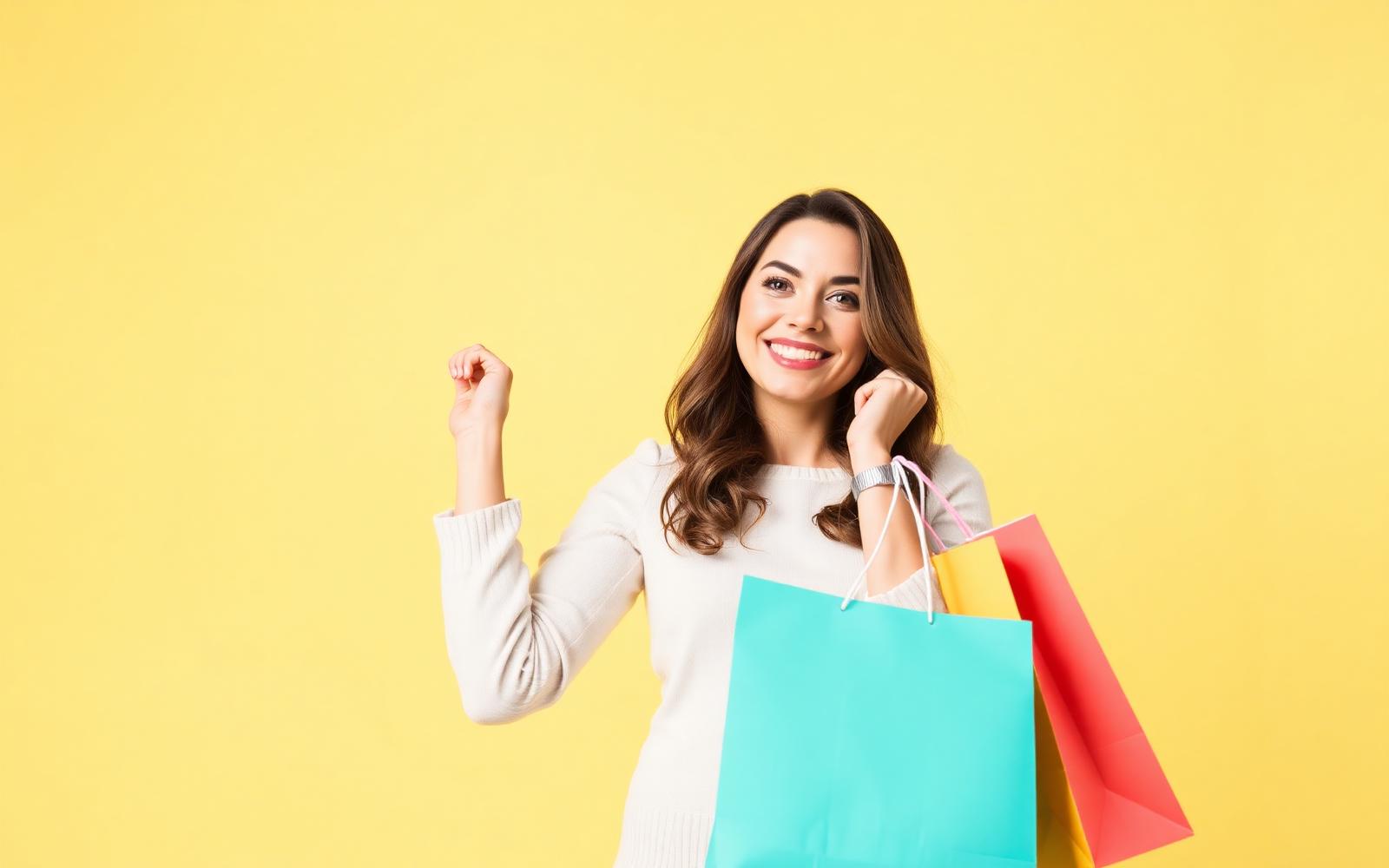 Happy shopper with colorful shopping bags